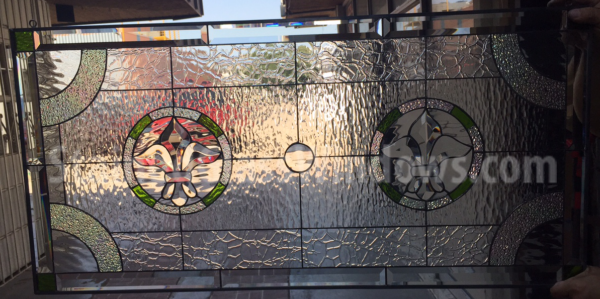 The "Westport" Double Fleur De Lis Stained & Beveled Leaded Glass Window Panel