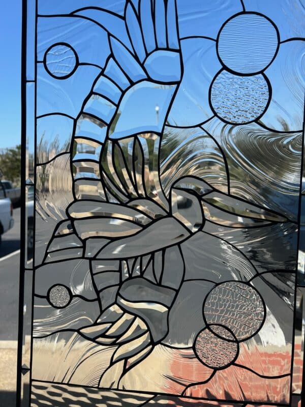 Magnificent! "Pelican in Flight" Leaded Stained Glass Window Panel #1