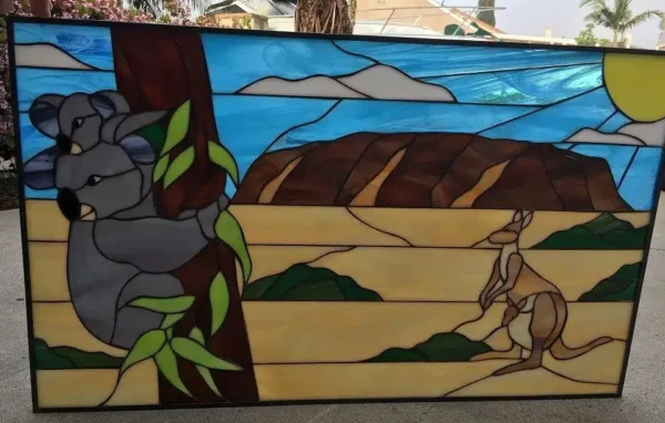So Unique! Cozy Koala Bears & Kangaroo Leaded Stained Glass Window