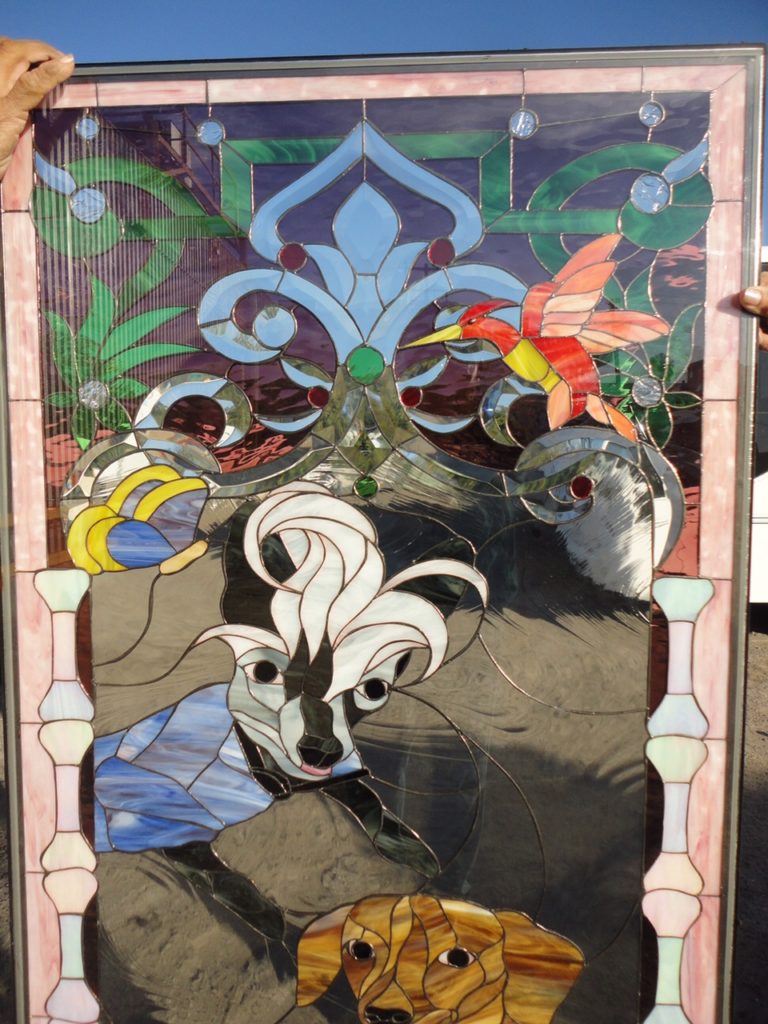 Custom Designed Stained & Beveled Glass Door of Client's Pets!