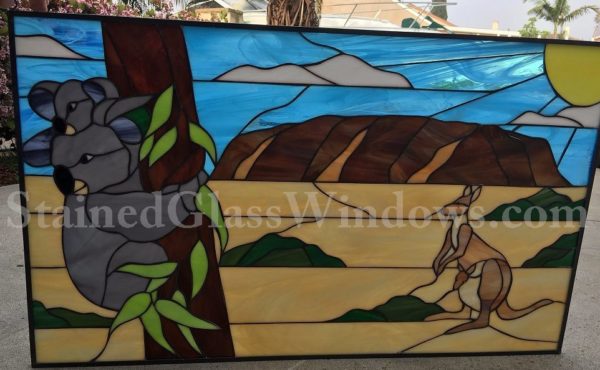 So Unique! Cozy Koala Bears & Kangaroo Leaded Stained Glass Window