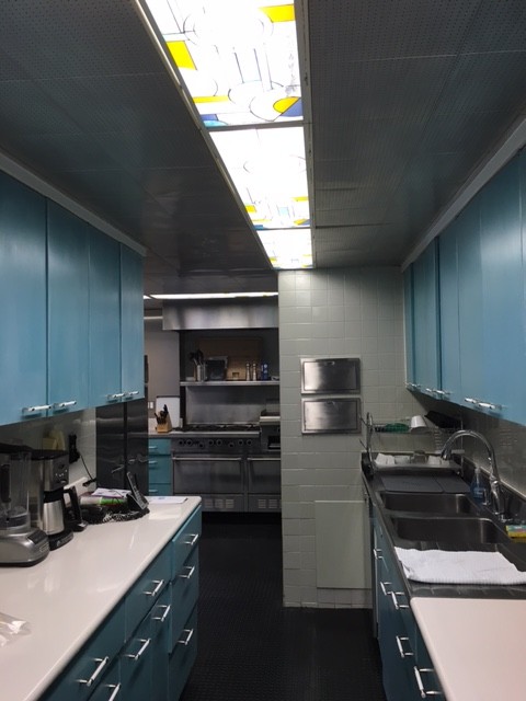 Stained Glass Ceiling Light Panels In A Commercial Kitchen In New