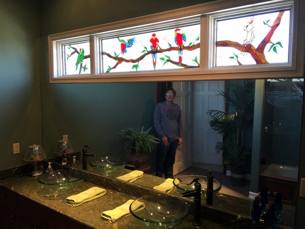 Stained Glass Parrot Gathering Windows