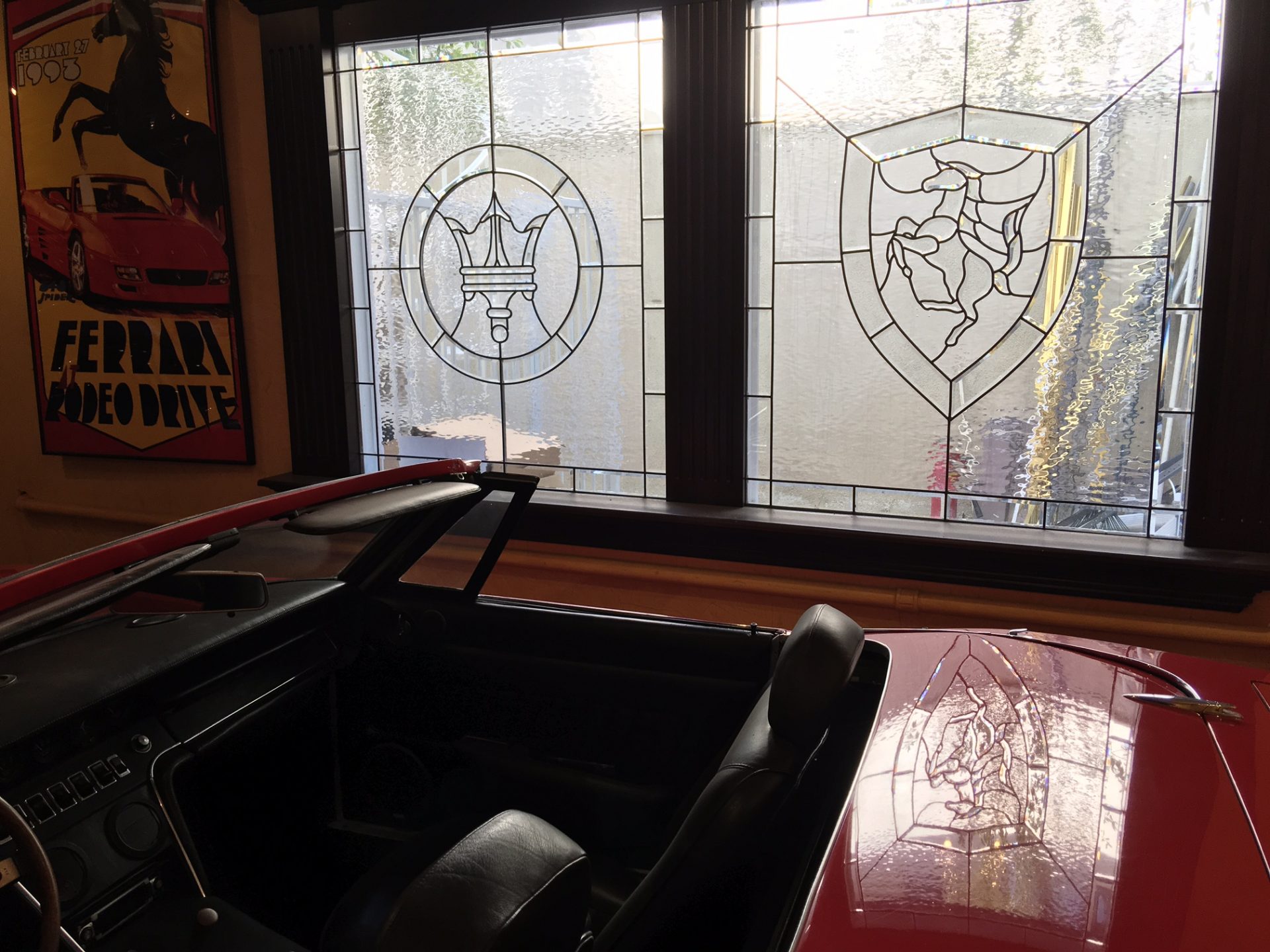Custom Made Ferrari & Maserati Clear Beveled Windows Made for A High-End Garage