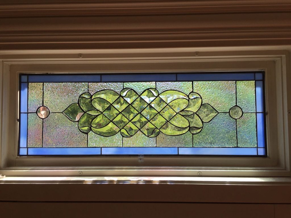 Three Transom Windows Accented With All Clear Beveled Shell & Stained Glass Inserts