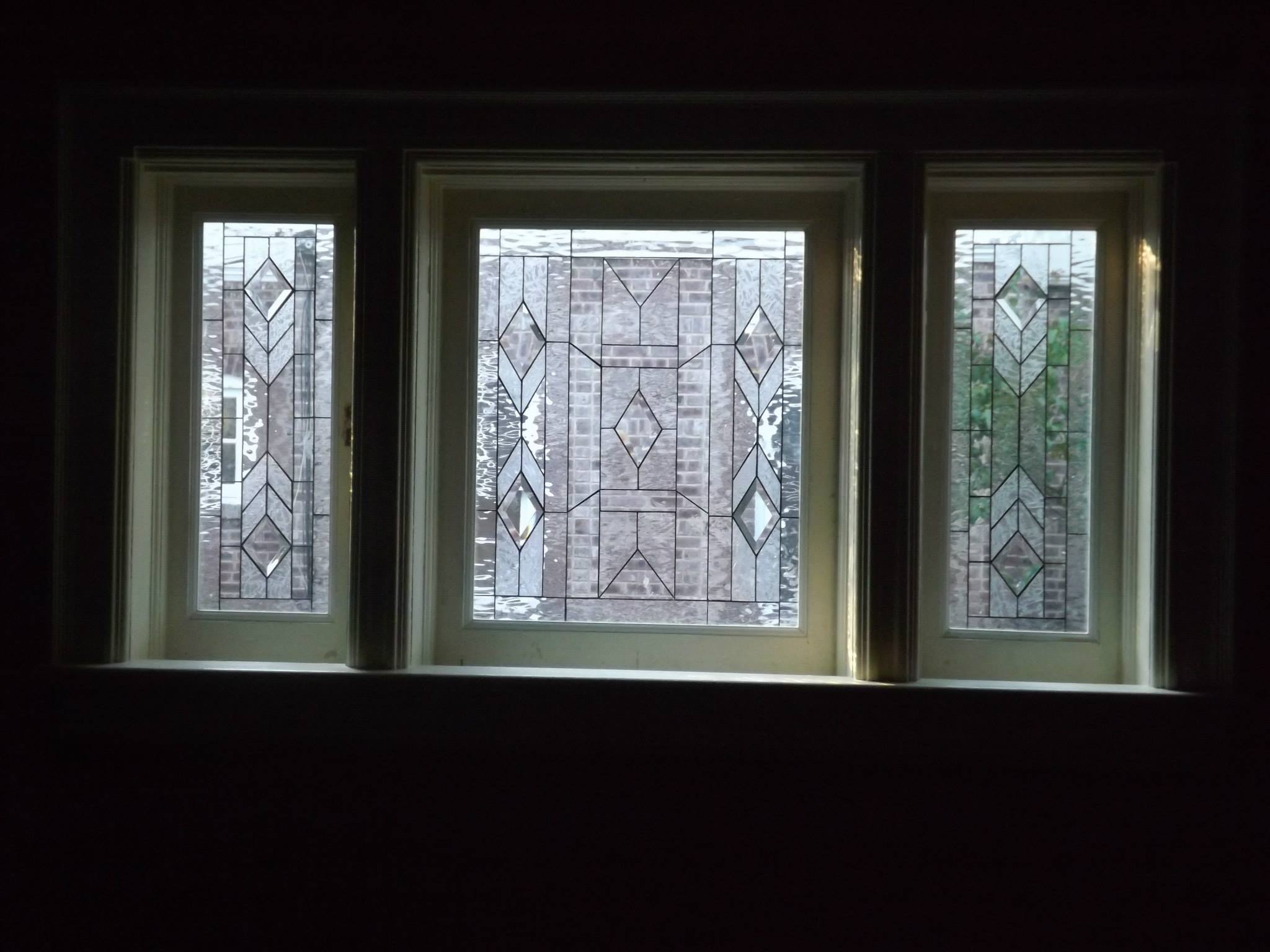 Three Prairie Craftsman Style All Clear Leaded Glass Windows
