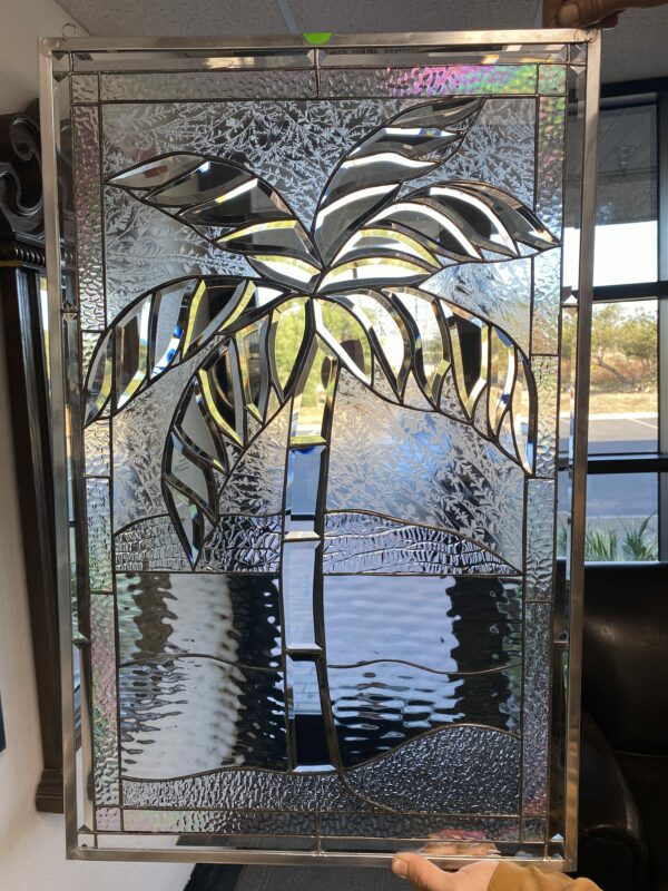 Gorgeous All Clear Palm Tree & Beveled Leaded Glass Window