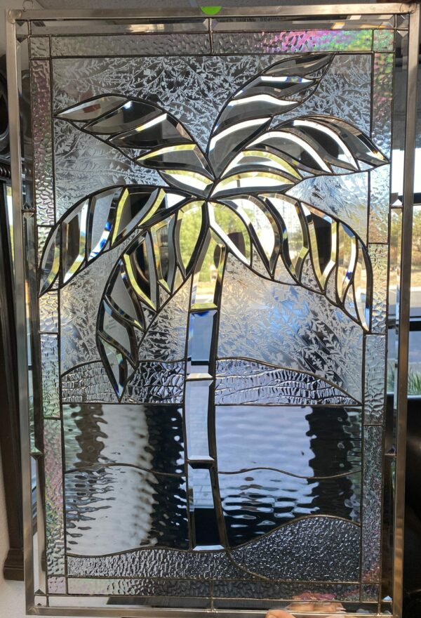 Gorgeous All Clear Palm Tree & Beveled Leaded Glass Window