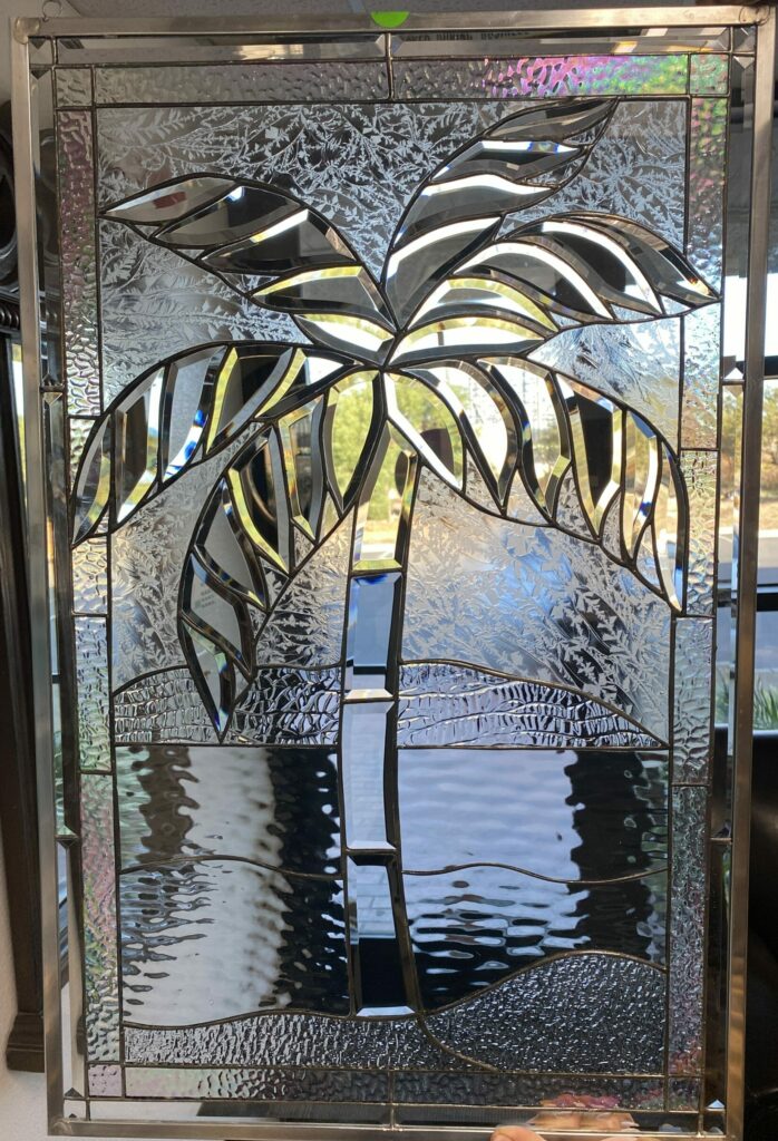 Gorgeous All Clear Palm Tree & Beveled Leaded Glass Window