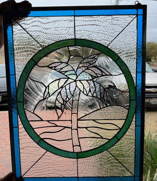 So pretty! Iridescent Palm Tree Leaded Stained Glass Leaded Window Panel