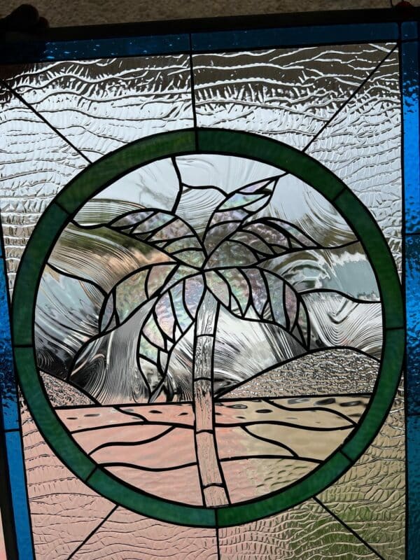 So pretty! Iridescent Palm Tree Leaded Stained Glass Leaded Window Panel