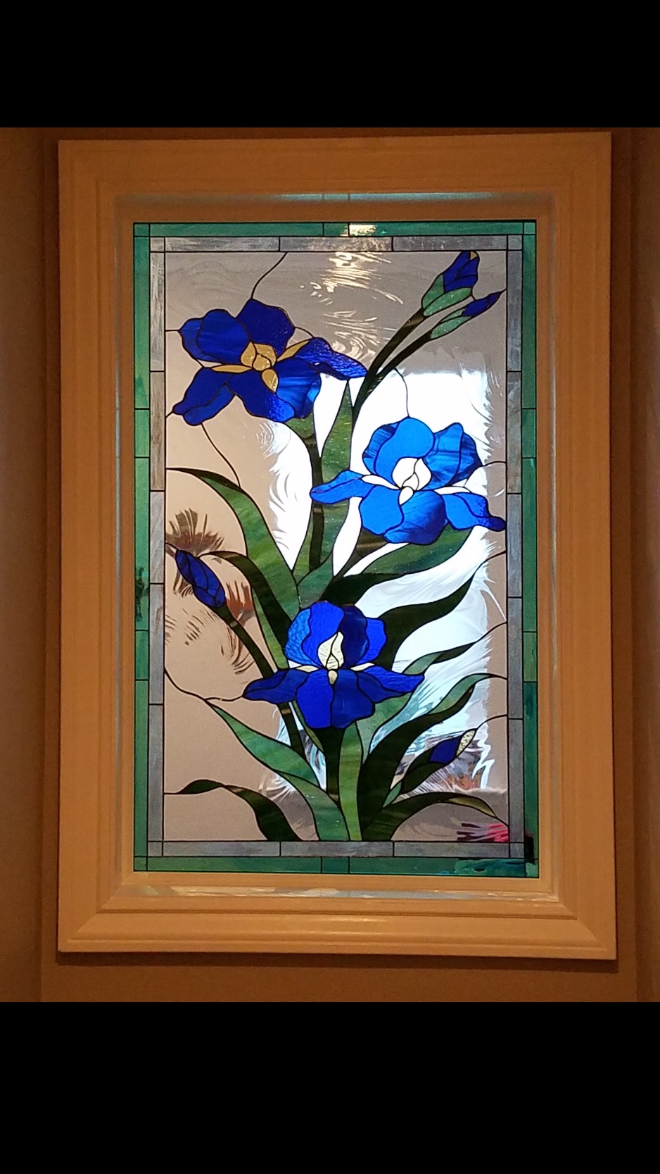 Lovely "iris trio" stained glass