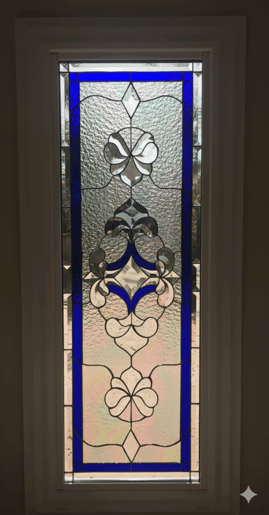 Install Ready "The Imperial" Beveled Cluster Stained Glass Leaded Window Vinyl Framed And Insulated