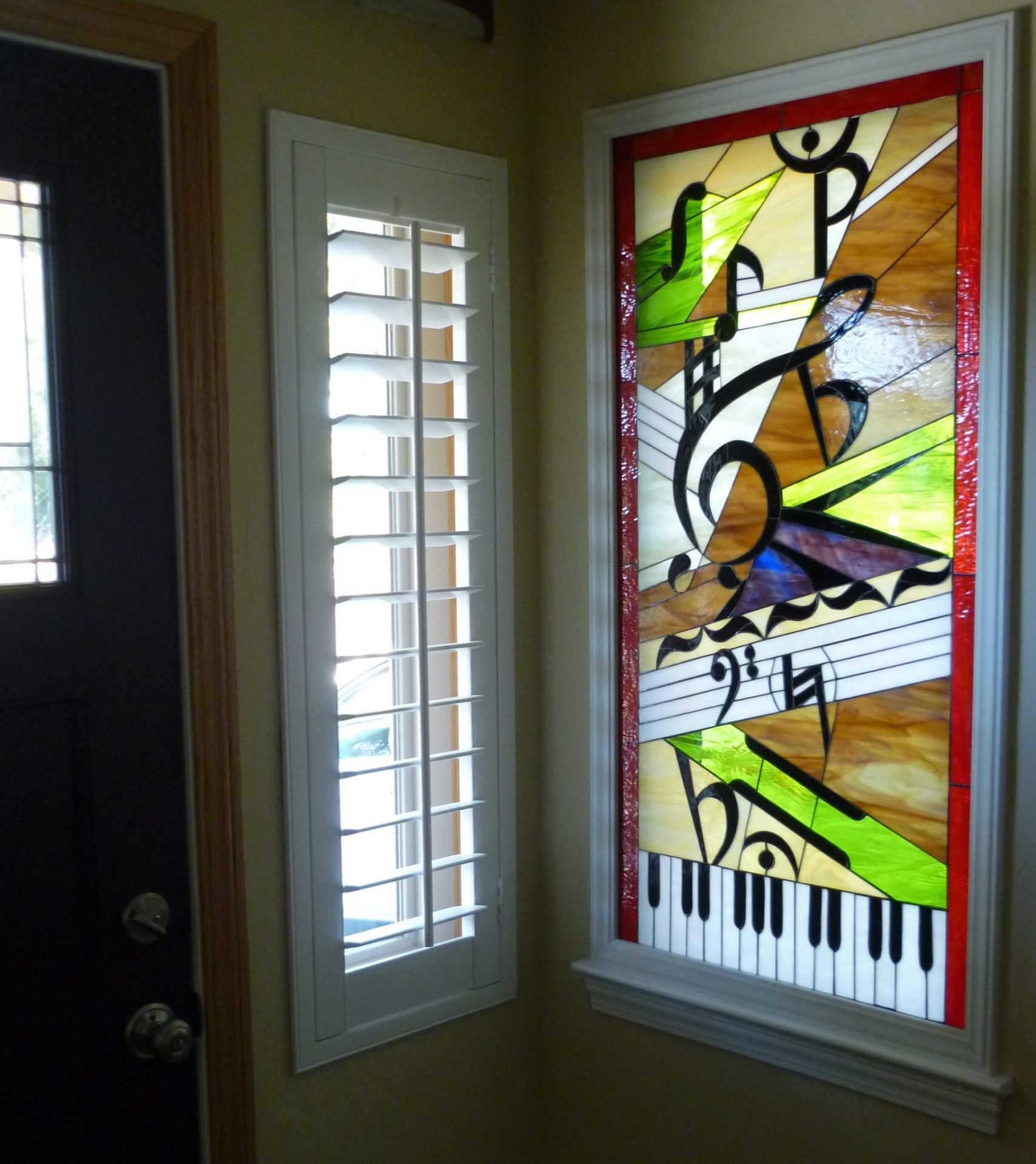 Piano & Music Note Stained Glass Leaded Windows Panel