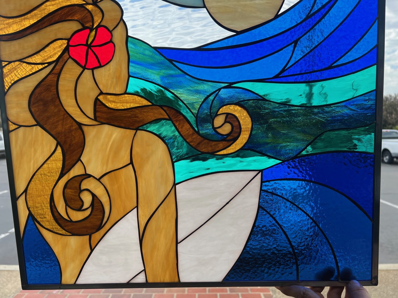 The "Beauty & The Beach" Leaded Stained Glass Window Panel