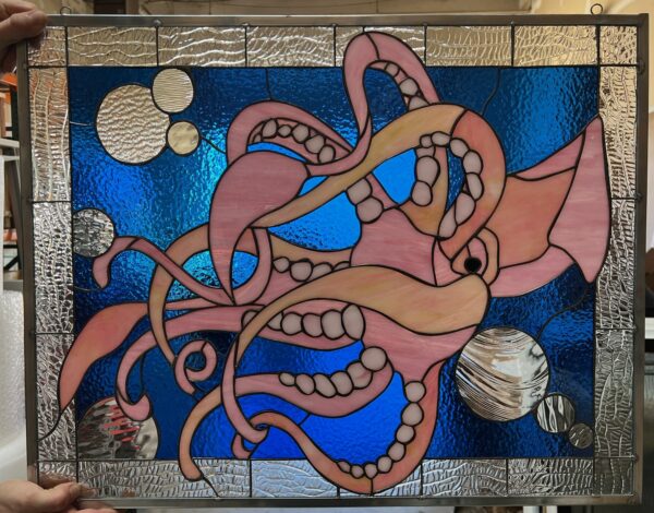 Incredible! The "Squid & Bubbles" Leaded Stained Glass Window Panel