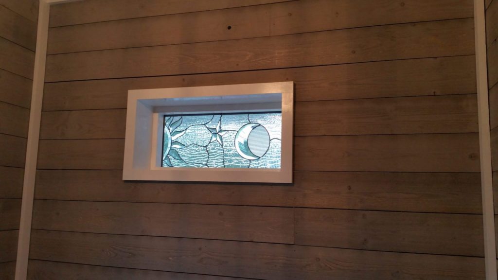 Lovely! Insulated (triple paned) beveled and clear textured sun, moon & star leaded window