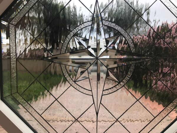 Compass Rose Stained Glass Window Insert Panel - Vinyl Framed and Insulated