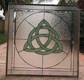 The "Limerick" Green Celtic Knot Clear Textured Leaded Stained Glass Window