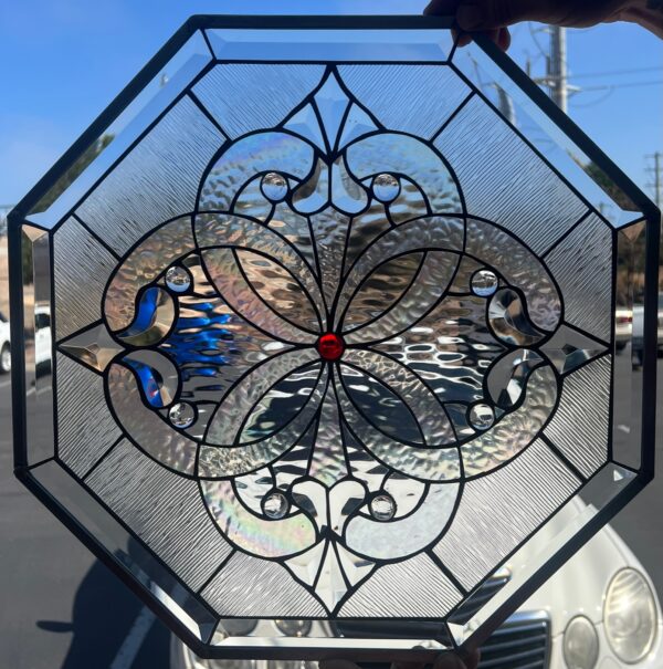 Octagon "Windsor" Beautiful Clear Textured Leaded Stained Glass Window Panel