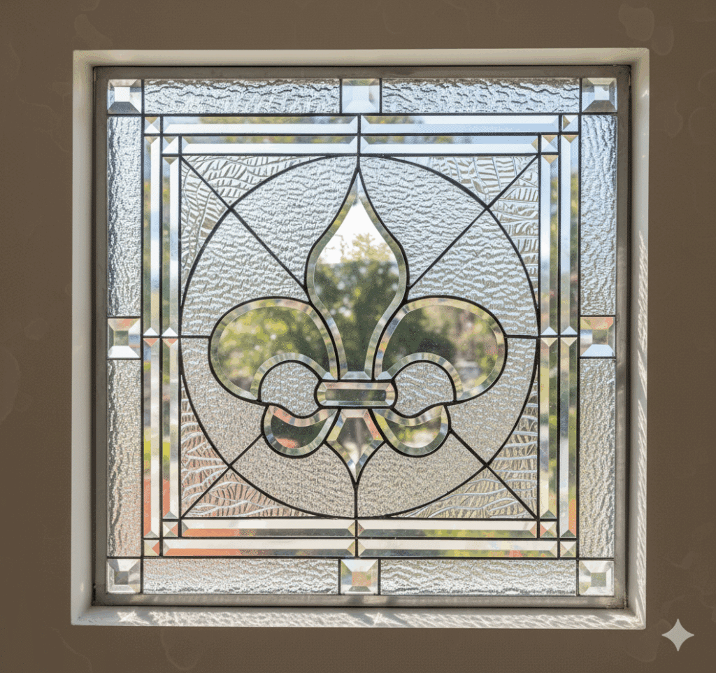 The ”Galway” Classic Fleur De Lis Stained Glass Window Insert
