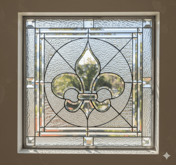 The ”Galway” Classic Fleur De Lis Stained Glass Window Insert