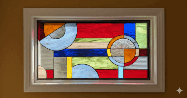 The "Merlin" Colorful Geometric Stained Glass Window Panel