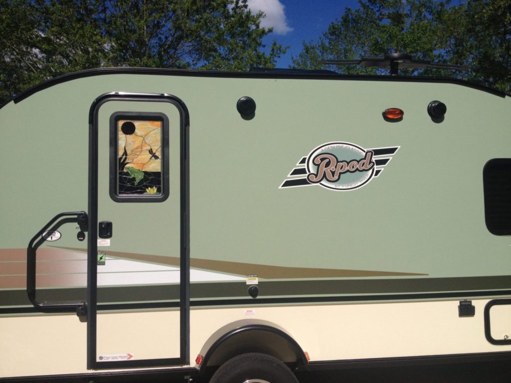 Triple Pane (insulated) Stained Glass insert Installed Into An RV Camper Door