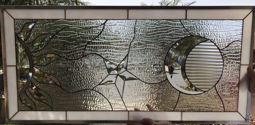 So Pretty! Crescent Moon, Sun & Star #1 Leaded Stained Glass Window Panel Or Cabinet Insert