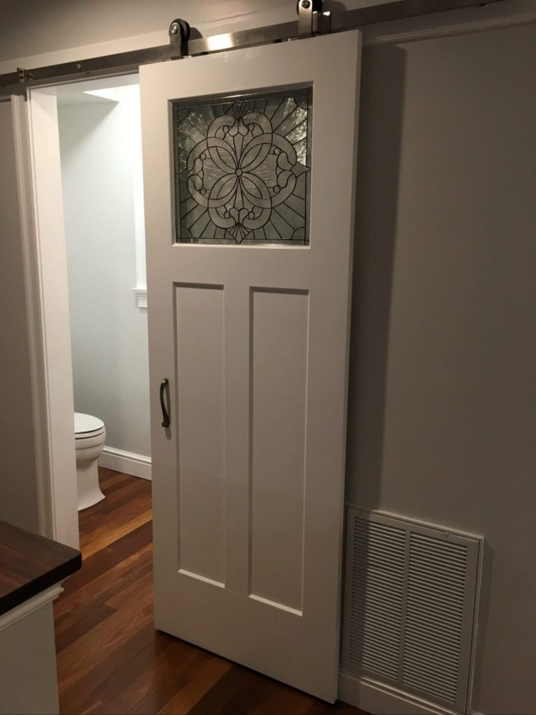 Stained Glass Beveled Sliding Barn Bathroom Door