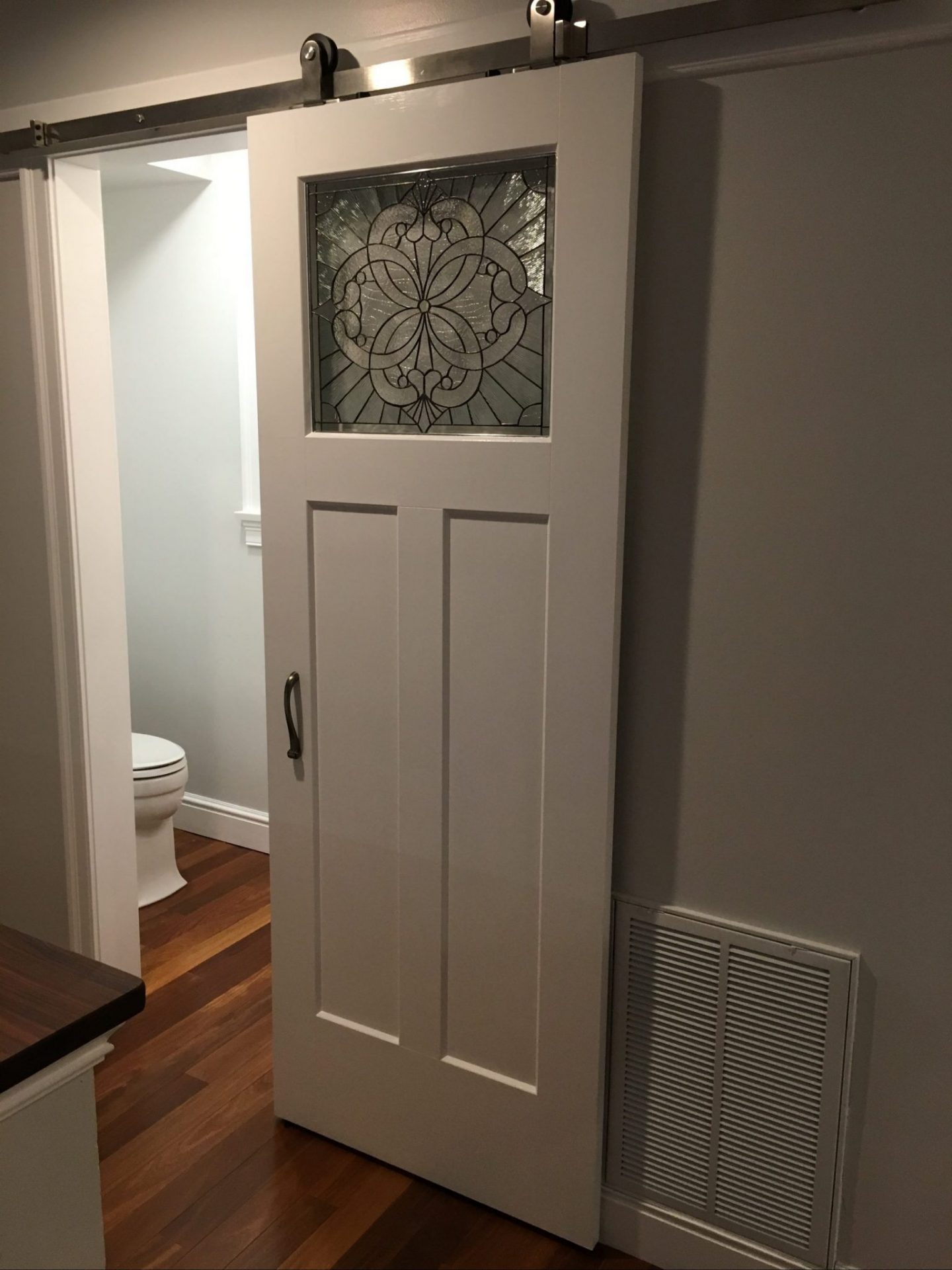 Stained Glass Beveled Sliding Barn Bathroom Door