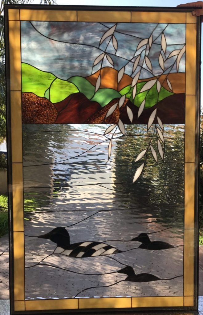 Nice! "Loons On the Paddle" Stained Glass Window Panel