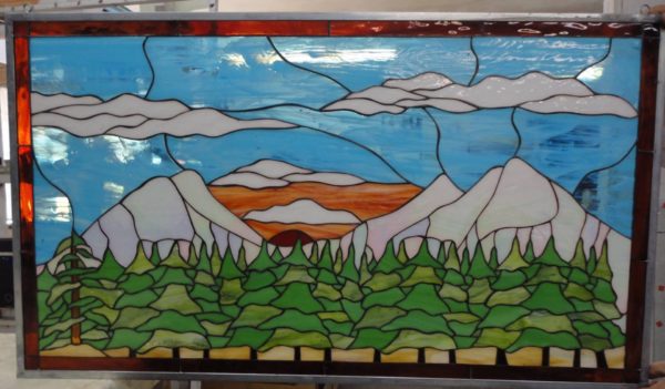 The "Green Forest & Sunset Kissed Sky" Leaded Stained Glass Window Panel