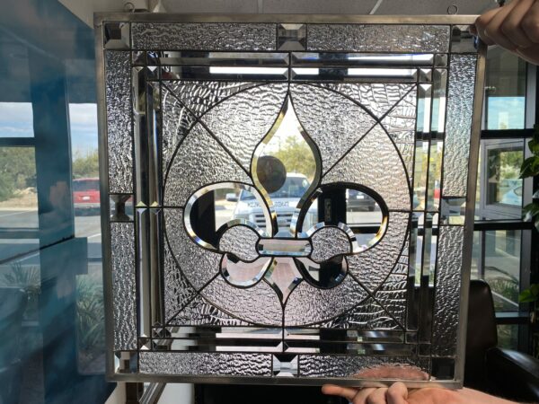 The ”Galway” Classic Fleur De Lis Stained Glass Window Insert