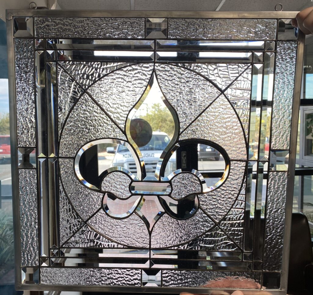 The ”Galway” Classic Fleur De Lis Stained Glass Window Insert