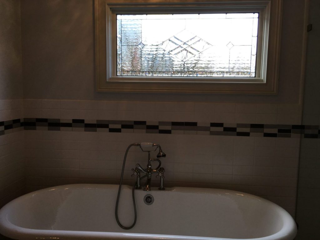 So Elegant! Stained & Beveled Glass Insulated Window Installed Above A Bathtub