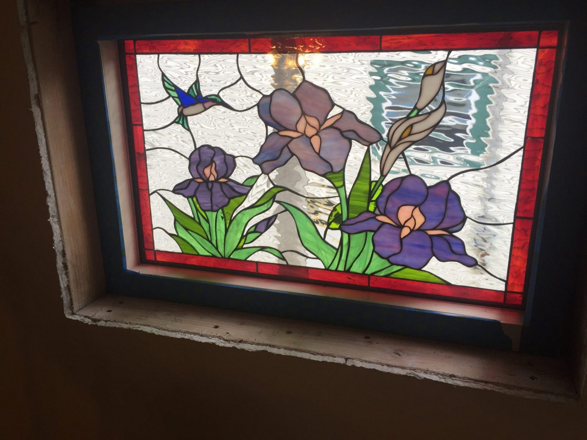 Hummingbird & Flowers Stained Glass Window