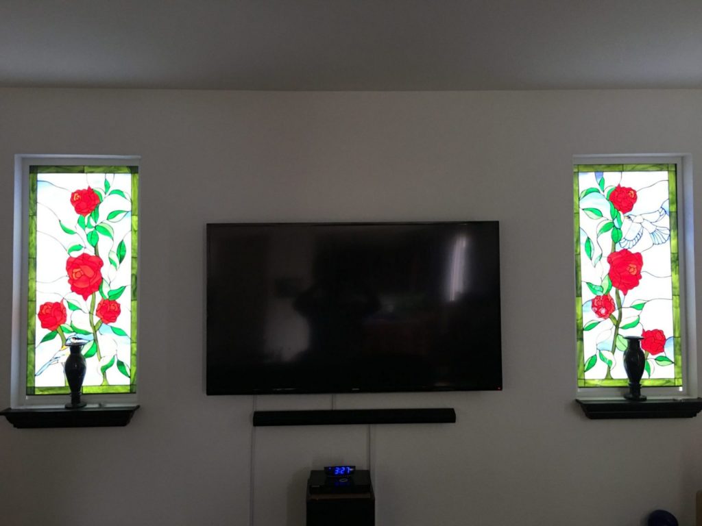 Blue Jays and Roses Stained Glass Windows Inserts