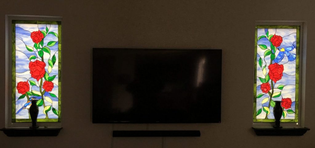 Lovely Blue Jays and Roses Stained Glass Windows Inserts