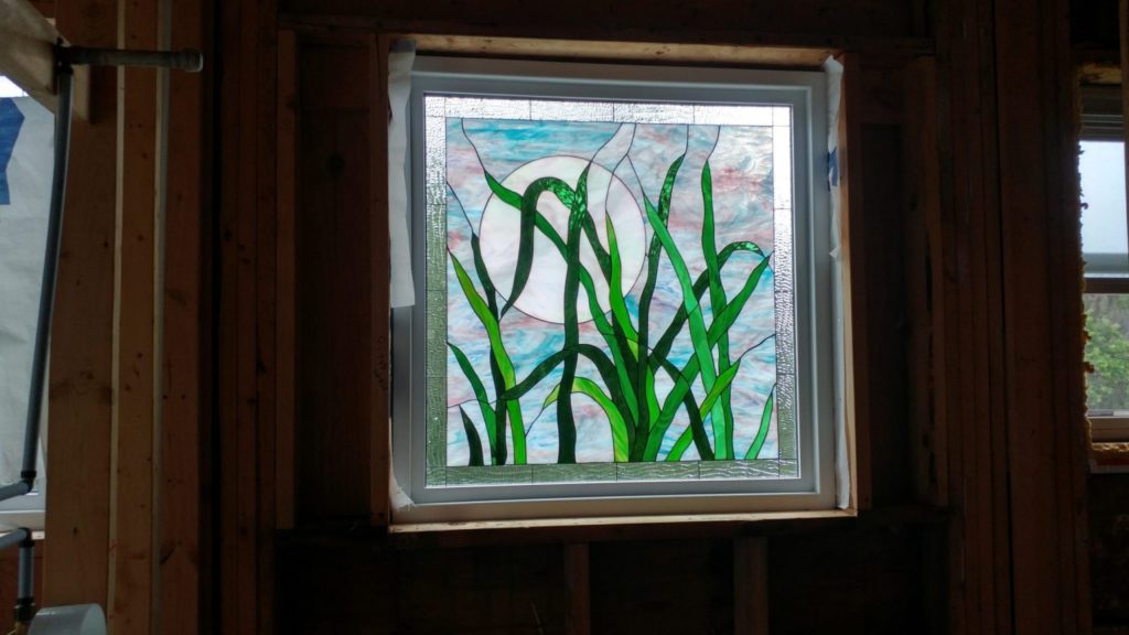 Triple Paned And Vinyl Framed Stained Glass Blue Heron Windows