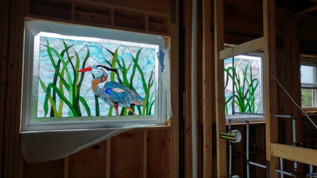 Stained Glass Blue Heron Windows