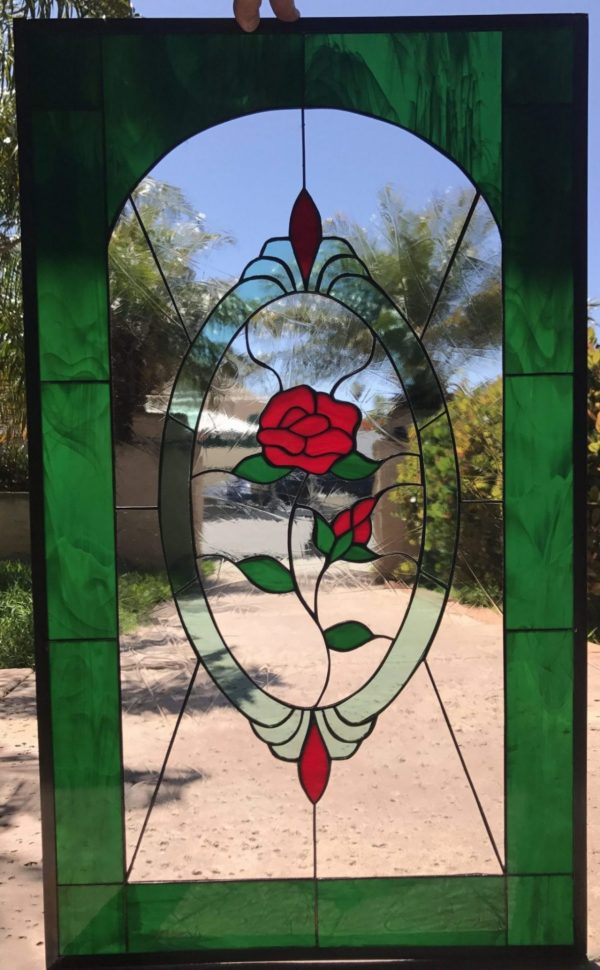 Lovely Single Red Rose Stained Glass Window Panel or Cabinet Insert