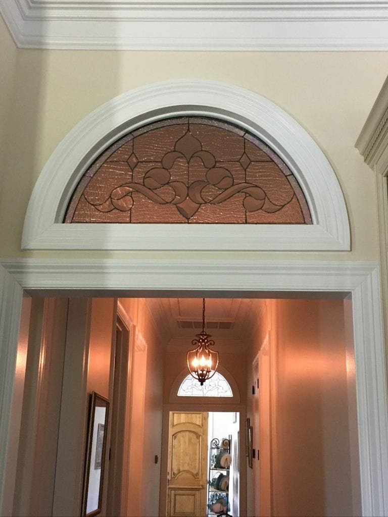 Two Arched Beveled Glass Inserts For Interior Transoms