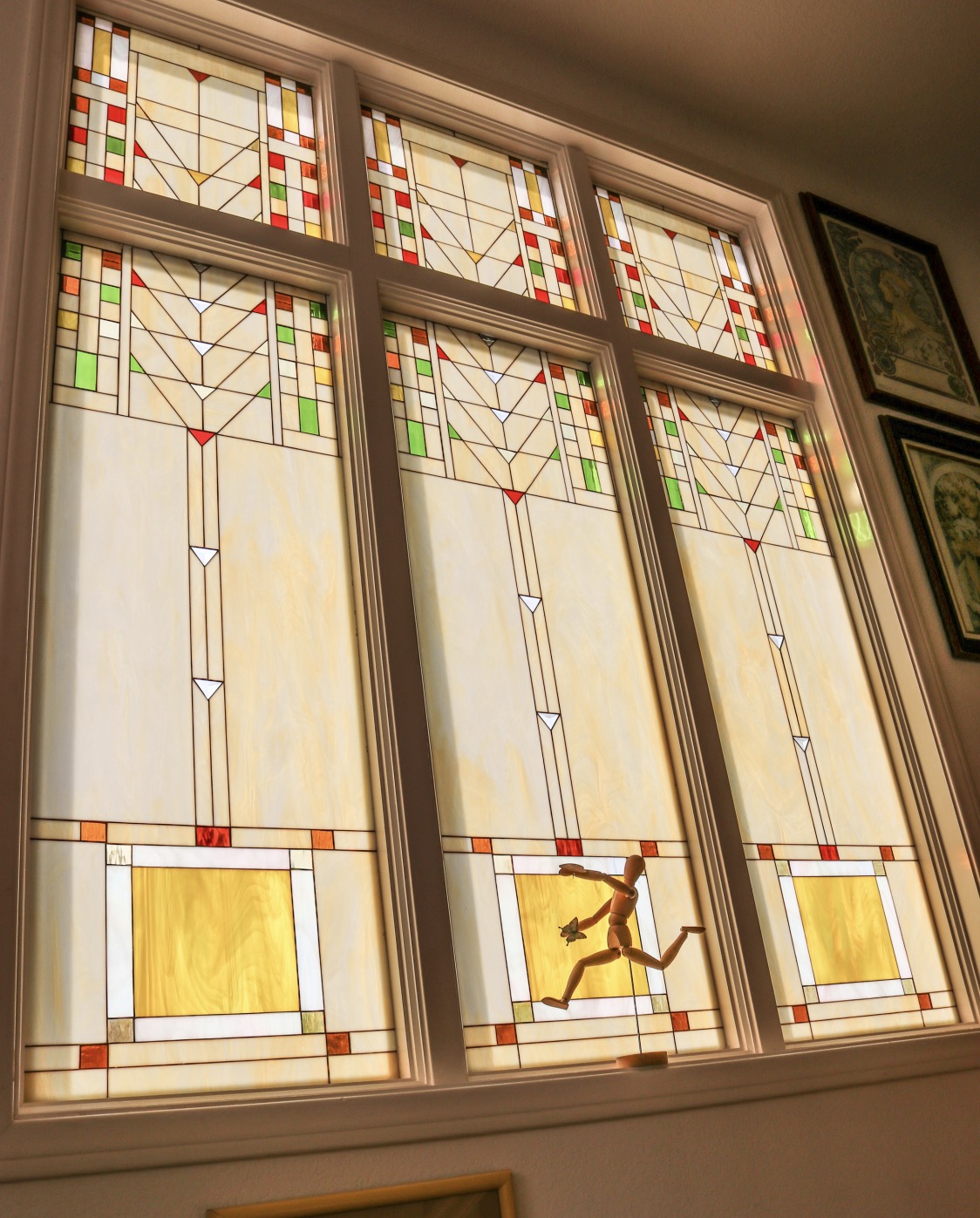 Mission Style Stained Glass Windows Against Existing Glass