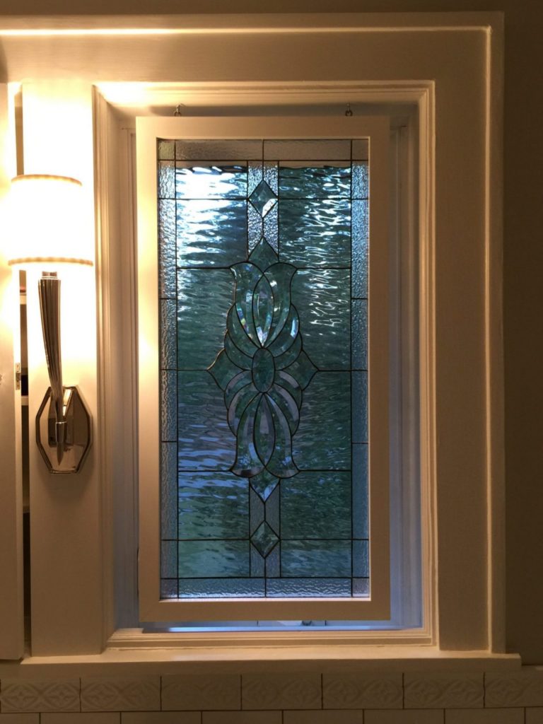 Beautiful! Elegant Clear Beveled Windows Installed Over Bathroom Sink