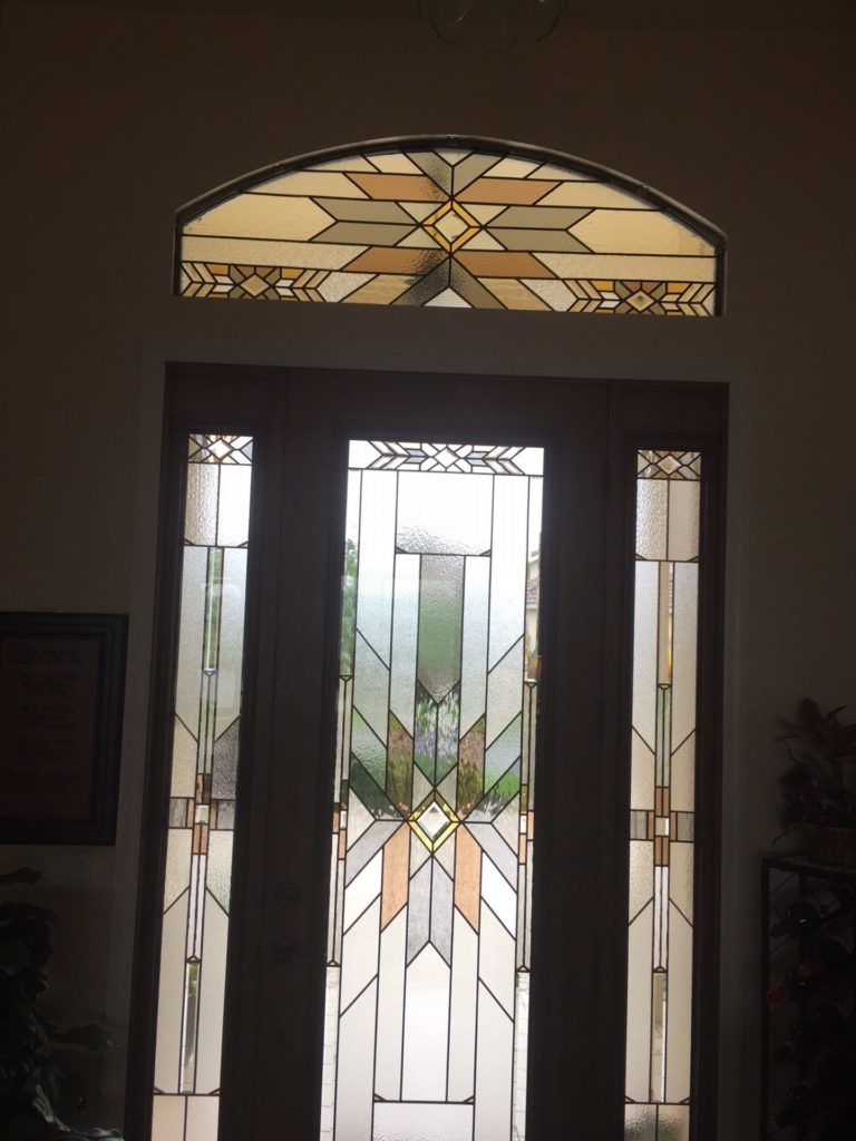 Stained glass Arched Transom And Matching Sidelite Windows