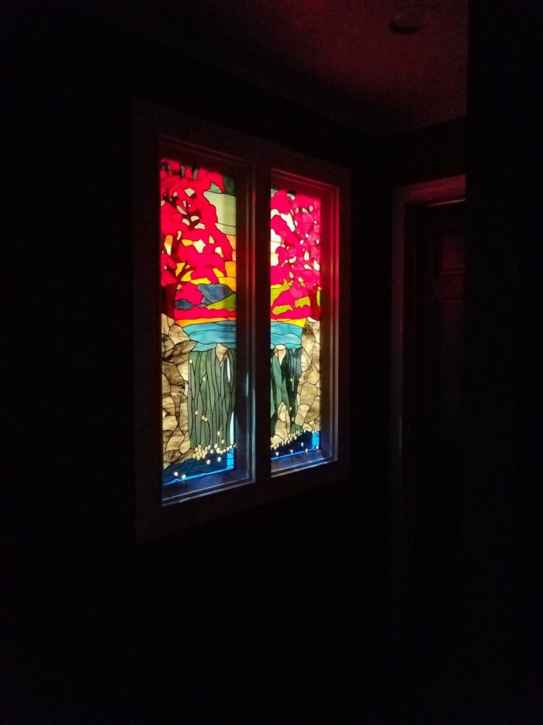 Maple Tree & Waterfall Stained Glass Window