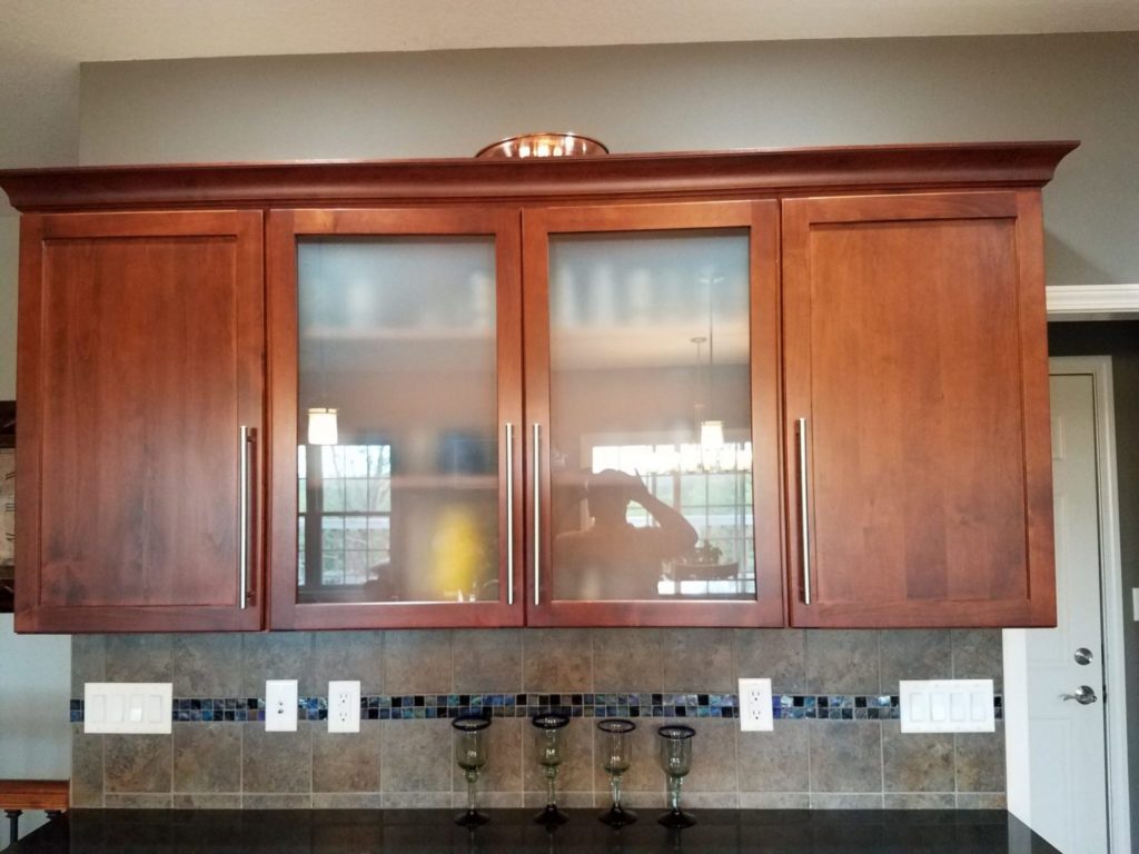 Beautiful Iris Kitchen Cabinet Backlit Stained Glass Inserts (before)