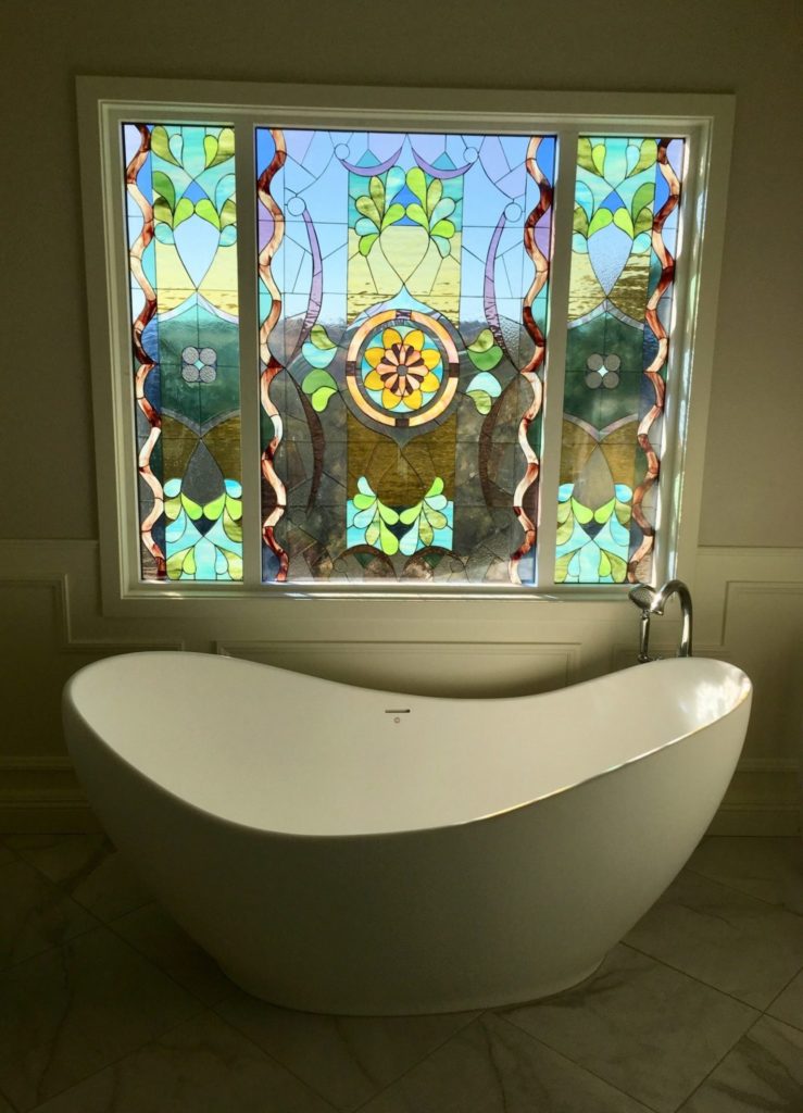 Amazing! Large Segmented Floral Stained Glass Bathtub Window