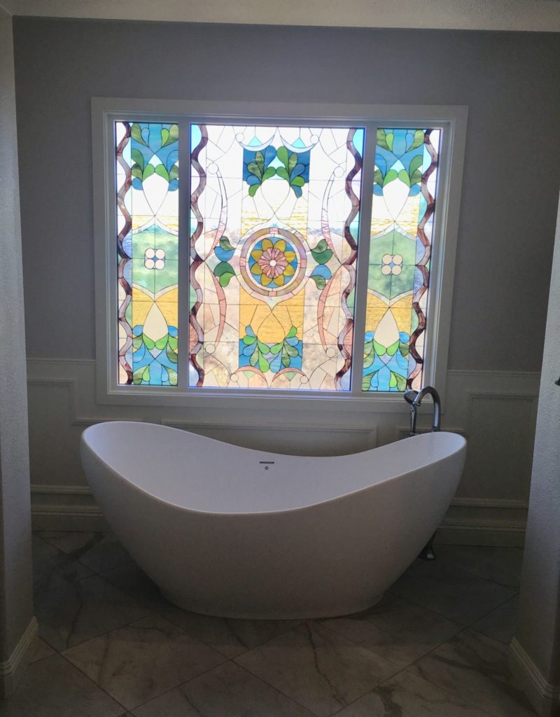 Amazing! Large Segmented Floral Stained Glass Bathtub Window
